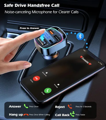 Vista 4 de LIHAN - Adaptador Bluetooth para automóviles antiguos, transmisor FM, manos libres 54W PD Fast Charging,Crystal Clear Hands-Free Calls,Music &