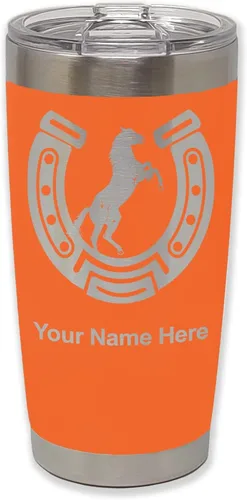 Vista 12 de LaserGram Vaso personalizado de 20 onzas, herradura con caballo (negro)