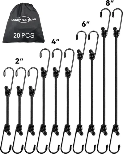Vista 14 de Cuerdas elásticas ajustables de 18 pulgadas con ganchos, ajuste flexible de 6.5 a 18 pulgadas, correas elásticas negras con elasticidad superior