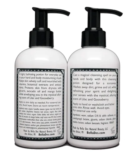 Vista 2 de Juego de baño y cuerpo lila y grosella espinosa Loción, gel de baño, lata de velas, exfoliante y crema de manos y pies Productos
