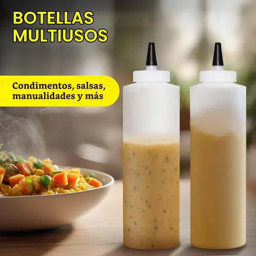 Vista 4 de BRIGHTFROM Botellas exprimibles de condimentos de 16 onzas de cuello ancho, botellas vacías para chorros – Tapa superior extraíble, a prueba