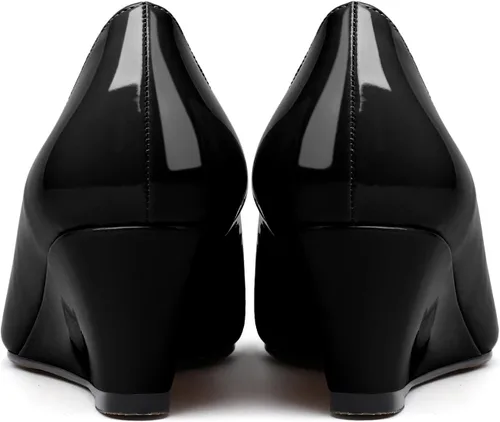 Vista 6 de Mettesally Zapatos de tacón de cuña para mujer, puntera abierta, tacones medios, sin cordones, cómodos, para oficina, trabajo, zapatos de tacón