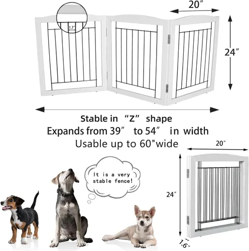 Vista 6 de ZJSF Puerta plegable independiente para perros para casa, extra ancha, de madera, blanca, para interiores, para cachorros, escaleras, puertas Blanco