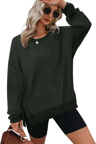 Vista 8 de XIEERDUO Sudaderas de gran tamaño para mujer, estilo casual, cuello redondo, manga larga, cómodas 01-Negro