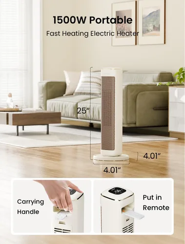 Vista 5 de Calentadores de espacio de 25 pulgadas para uso en interiores, habitaciones grandes, calentadores eléctricos para uso en interiores con termostato