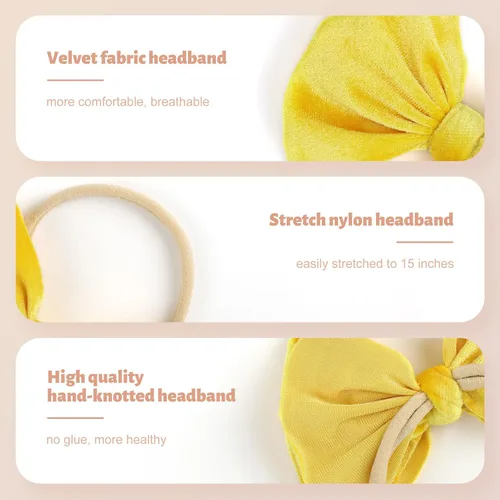 Vista 6 de YanJie Lazos de terciopelo para bebé niña, diademas de nailon suaves para recién nacidos, diademas hechas a mano para bebé, accesorios
