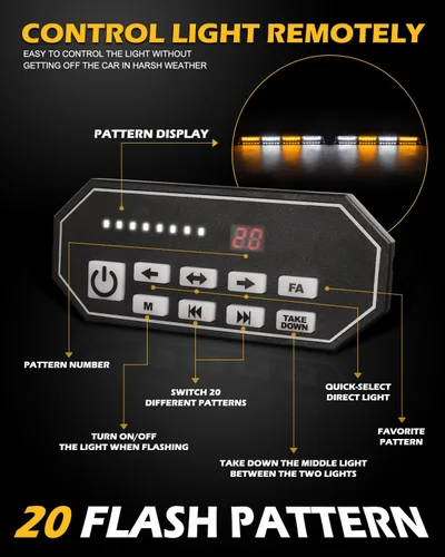 Vista 5 de HLauto Luces Estroboscópicas de Emergencia para Tablero 604N: 2x16.8 pulgadas Luz de Seguridad Ámbar Blanca con Take Down, Barra de Luz