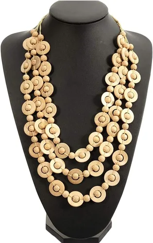 Vista 2 de Amosfun Collar de estilo bohemio retro para mujer, diseño de concha de coco, cuentas de madera tejidas a mano, joyería de moda de playa, dije