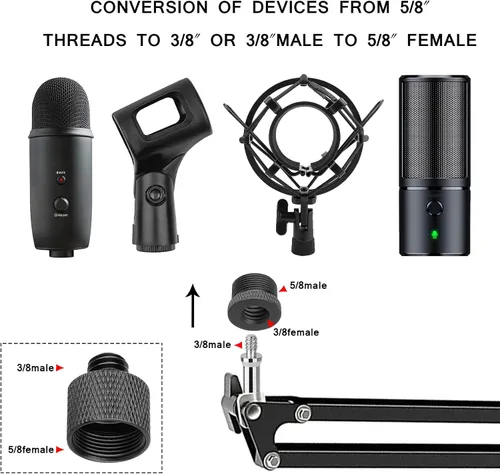 Vista 3 de ChromLives Adaptador de soporte de micrófono 3/8 hembra a 5/8 macho y adaptador de tornillo de rosca 5/8 hembra a 3/8 macho para soporte