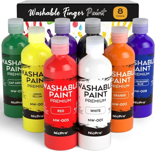 Vista 11 de Nicpro Juego de Pintura Lavable de 12 Colores Grande para Niños (16.9oz, 500 ml), Suministros de Pintura Acrílica a Granel No Tóxicos para Niños