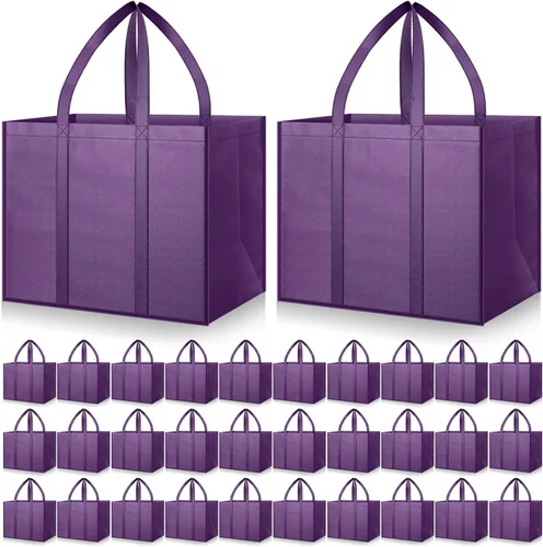 Vista 13 de Hillban Paquete de 30 bolsas de comestibles reutilizables a granel resistentes grandes bolsas de compras lavables plegables con asas Heavy Duty