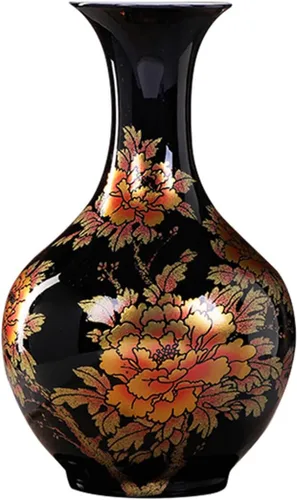 Vista 8 de ECYC Florero de cerámica de mesa hecho a mano brillante peonía pastel floreros de porcelana negra esmalte de cristal floreros decoración del hogar
