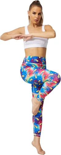 Vista 7 de UIUO-UIPEU Pantalones de yoga impresos para mujer leggings de compresión con control de abdomen y bolsillo