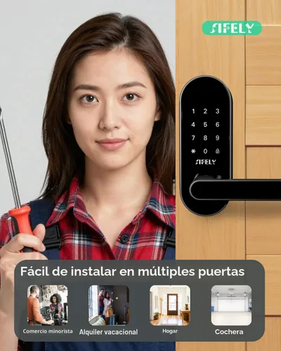 Vista 3 de Cerradura de puerta inteligente con teclado de entrada sin llave con asa y perilla, cerrojo digital para puertas delanteras, dormitorios, oficinas e