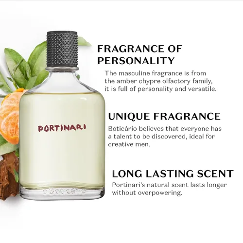 Vista 3 de Portinari Eau de Toilette de O Boticario Perfumes de larga duración para hombres Fragancia fresca de cítricos y especias para hombre