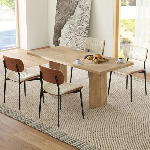 Vista 12 de HENGJIANYI Bentwood - Juego de 2 sillas de comedor modernas de piel sintética con patas de metal, sillas de cocina tapizadas de mediados de siglo