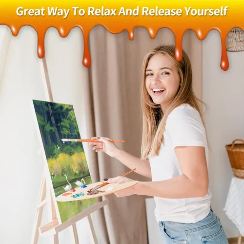 Vista 7 de RAOHEVU Kit de pintura por números para adultos principiantes – "Camino a las montañas" Kits de pintura por números (16 x 20 pulgadas) con pintura
