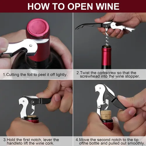 Vista 8 de Abrevino profesional resistente, llave de vino compacta y plegable, sacacorchos de acero inoxidable resistente, doble bisagra, cortador de lámina