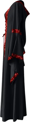 Vista 5 de MeikoHome Vestido renacentista para mujer, vestido gótico con capucha y manga acampanada, vestido victoriano medieval con cordones, disfraz