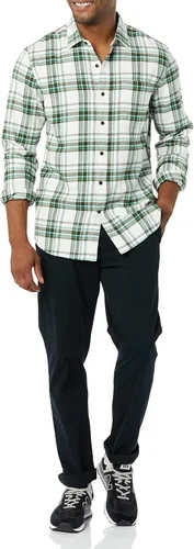 Vista 84 de Amazon Essentials Camisas de franela de manga larga para hombre, corte ajustado, a cuadros con botones