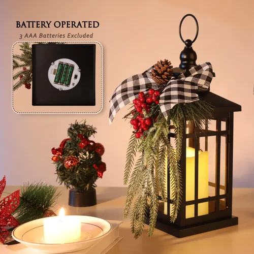 Vista 2 de Decoraciones de Navidad Farol de Navidad, farol decorativo para velas de Navidad, 14 pulgadas, farol de velas para exteriores e interiores, hogar
