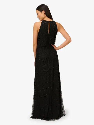 Vista 5 de Adrianna Papell Vestido tipo blusón con cuentas estilo halter Art Deco para mujer Floor Length Formal Gown with Scalloped Beading & Bloused Bodice