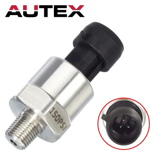 Vista 2 de AUTEX Transductor/remitente/sensor de presión 150 Psi con arnés de conector 0-150 Psi, acero inoxidable, 1/8”-27 NPT, sensor de transductor