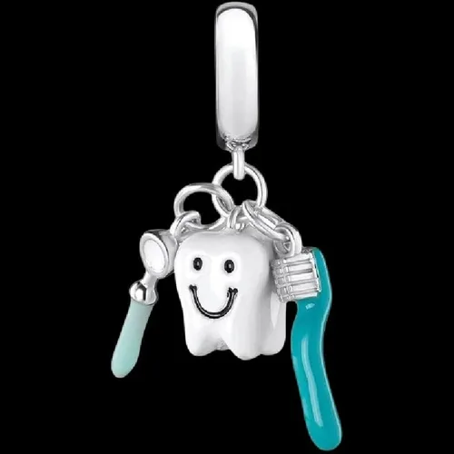 Vista 3 de Cepillo de dientes, dije de espejo de dientes y boca para pulsera o collar, plata de ley 925, Plata esterlina, No es una piedra preciosa