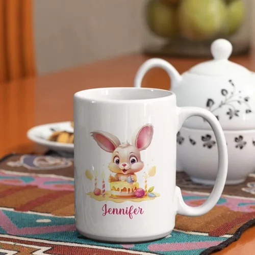 Vista 5 de Taza de viaje de cerámica personalizada de conejo, taza con nombre personalizado para los amantes de los conejos, taza de té con nombre temático