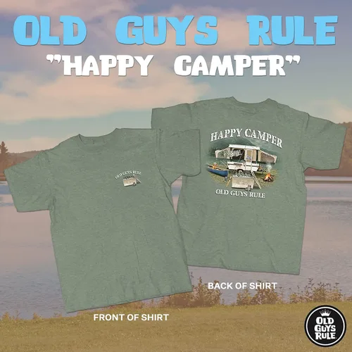Vista 2 de OLD GUYS RULE Camiseta gráfica para hombre, Happy Camper, día del padre, regalo de cumpleaños, divertida camiseta novedosa para campamento, pesca