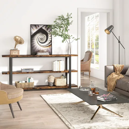 Vista 9 de VANOMi Mesa consola extra larga de 70.8 pulgadas para entrada, mesa de pasillo estrecha, mesa de sofá de madera con estantes de almacenamiento de 3