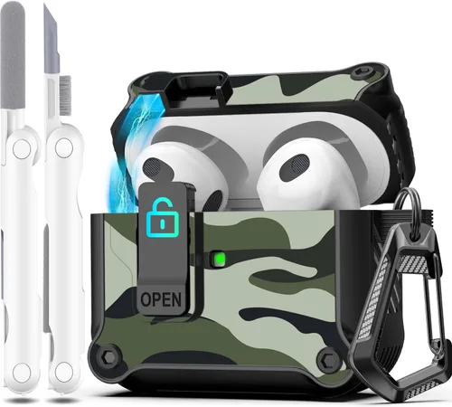 Vista 128 de R-fun Funda de carga compatible con AirPods de 2ª generación 2019, 1ª generación 2016, protección completa contra caídas, tapa desplegable