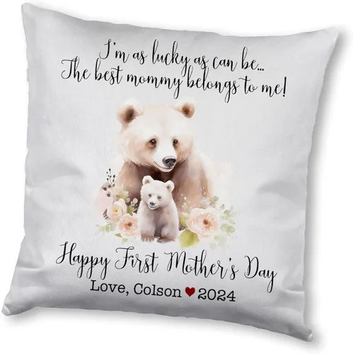 Vista 6 de Mother's Day Bear, First Mother's Day Custom Pillowcase, Personalized Mother's Day Pillowcase, Gift for Mom, Home Decor