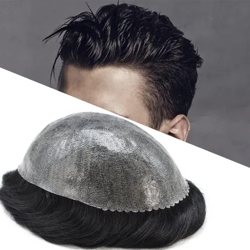Vista 153 de Toupee for Men Hair Piece Real Human Hair Full Poly Skin Mens Toupee Mens Hair System Injected PU Hair System Invisible Hairpiece for