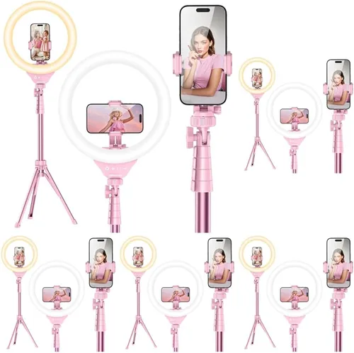 Vista 8 de UBeesize - Anillo de luz para selfie con trípode y soporte para teléfono celular para transmisión en vivo/maquillaje, mini luz LED para cámara
