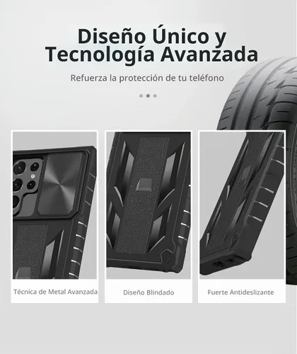 Vista 7 de Funda para Samsung Galaxy S22 Ultra 5G: Cubierta protectora de teléfono resistente de grado militar a prueba de caídas con soporte incorporado