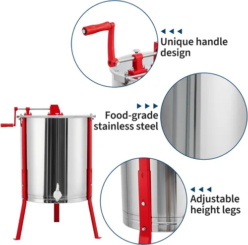 Vista 3 de Large 4 Frame Manual Honey Extractor, Stainless Steel Beekeeping Equipment with Adjustable Legs & Clear View Lid, Food Grade Honey Spinner for