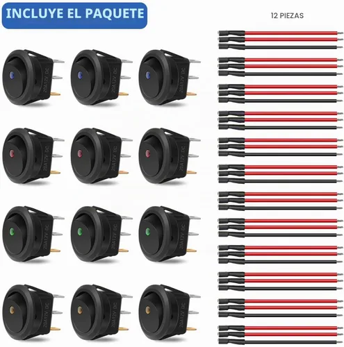 Vista 6 de Nilight Interruptor de palanca basculante de 12 piezas, 3 pines 12V 20A con cable, luz LED redonda, interruptores de encendido y apagado SPST