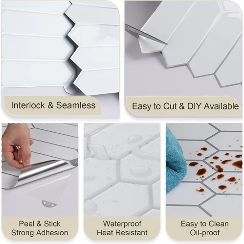 Vista 3 de VaryStyle Azulejo hexagonal de 12 x 12 pulgadas de largo, color blanco, para cocina, baño y más, 6 azulejos