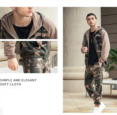 Vista 3 de Sudaderas para hombre 2 piezas con capucha casual cómodos camuflados para hombre