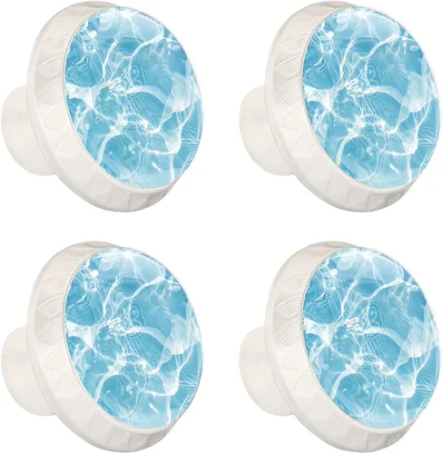 Vista 2 de 4 pomos de cristal de superficie de agua azul para gabinete, 1.378 in, forma circular, cajones de cocina, aparador, armario, tiradores