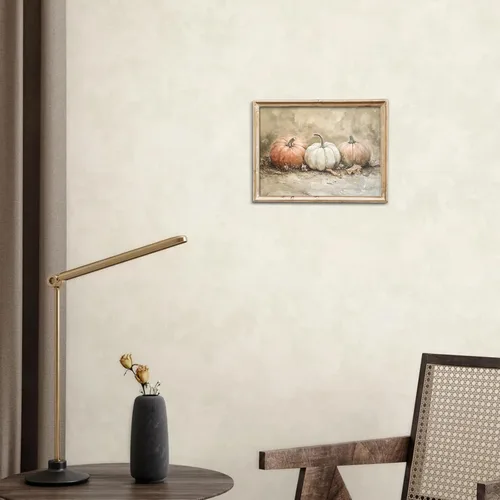 Vista 7 de uniro Arte de Pared de Pintura Rústica de Calabaza de Otoño, Pintura de Naturaleza Muerta de Calabaza, Arte Rústico de Otoño, Impresión de Pared