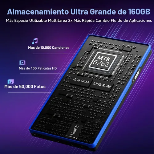 Vista 4 de MECHEN Android13 Reproductor MP3 160GB 5" 1080P IPS Bluetooth 5.0 WiFi Negro 160GB(4+32+128GB Card), 5" 720x1280 Display, Play Store for