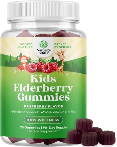 Vista 9 de Gomitas de saúco para niños con zinc y vitamina C, deliciosas gomitas de saúco negro Sambucus para apoyo inmunológico de niños, apoyo diario