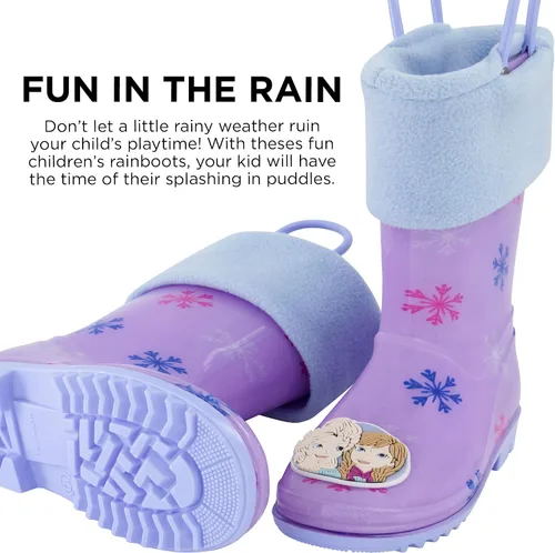 Vista 4 de Disney Girl's Frozen Kids Rain Boots with Soft Removable Liner Snow