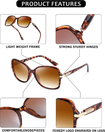 Vista 6 de FEISEDY Lentes de sol polarizados para mujer, marco de color elegante y moderno para mujer, protección UV400 B2760