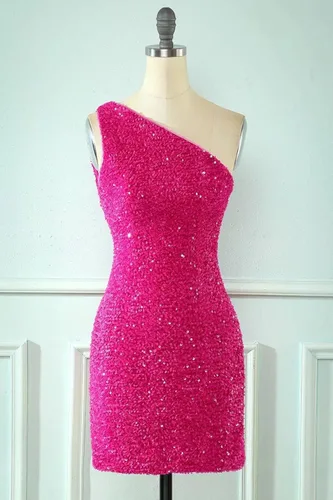 Vista 5 de One Shoulder Sequin Homecoming Dress Short Sparkly Giltter Backless Cocktail Mini Dress for Teens