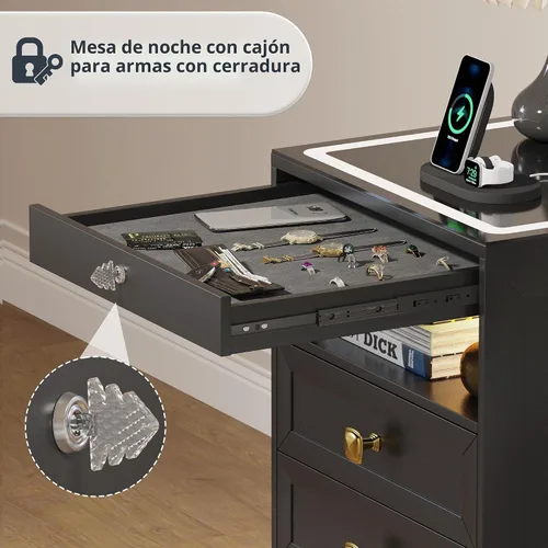 Vista 4 de Mesita de noche LED con sensor automático y estación de carga inalámbrica