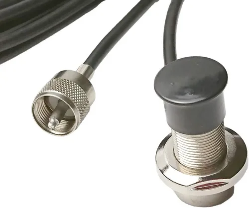 Vista 4 de Soporte de antena para vehículo SO-239 UHF Hembra Mamparo de ángulo recto a conector macho UHF PL-259 con cable coaxial RG58/U de 15 pies (4.5M)