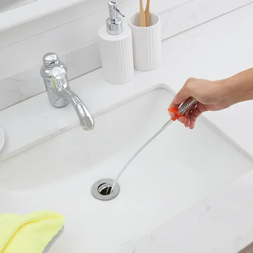 Vista 8 de Amazon Basics Herramienta para eliminar obstrucciones, paquete de 6 con 5 serpientes de drenaje de plástico y 1 de acero inoxidable, desatascador